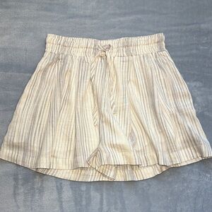 Thread & Supply Cream and Light Blue Gray Striped Linen Rayon Lined Shorts